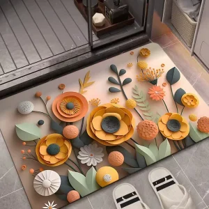 3D Print Luxury Floral Diatomite Bath Mat Super Absorbent Rubber Non Slip Classic Style Pet Friendly Hotel & Home Floor Mat