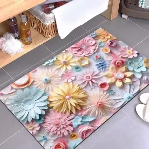 3D Printed Anti Slip Entrance Bath Rug Floral Door Mat for Hallway Bathroom Kitchen Floor Mats for Shower Room Laundry Balcony
