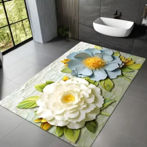 3D Printed Floral Bathroom Mat Washable Super Absorbent Diatomite Rubber Back Anti slip Quick Dry Rug and Carpet