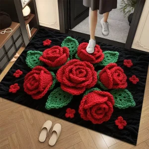 3D Printed Non-Slip 4mm Thick Door Mat Easy Clean Modern Floral Carpet Home Children’s Room Polyester Material Washable Non-slip