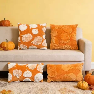 3D Pumpkin Plush Cushion Cover Embossed Decorative Throw Pillow Case for Halloween Thanksgiving Sofa Home Decor