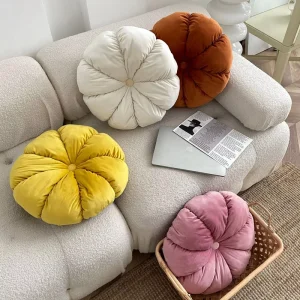 3D Pumpkin Round Decorative Throw Pillow Velvet Pleated Sofa Cushion Couch Chair Bed Car Home Decor