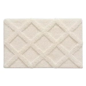 3D Raised Diamond Tufted Cotton Bath Mat Soft Absorbent Non Slip Grey Bathroom Floor Rug