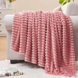 3D Ribbed Jacquard Lightweight Bed Blanket All Season Use Super Soft Light Grey Premium Bed Flannel Fleece Home Blanket