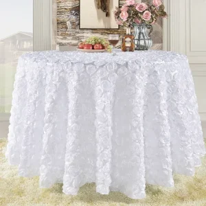 3D Rose Embossed Polyester Round Tablecloth Modern Fabric Cover for Wedding Banquet Party Event Decoration