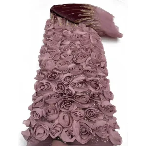 3D Rose Flowers Embroidered Lace Fabric In Stock Knitted Bridal Party Dress for Weddings 75N26062901