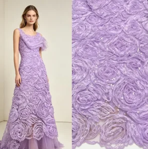 3D Rose Lace Mesh Fabric Sequin Embroidery Tulle Material for Wedding Evening Dress Custom Color Available