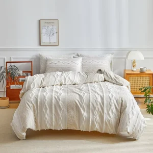 3D Ruched Tufted Duvet Cover Set Boho Stripe Bedding Set US UK Double Bedding