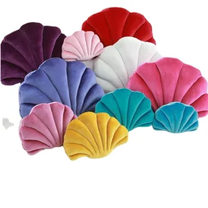 3D Seashell Decorative Pillow Velvet Soft Stuffed Throw Pillow Mermaid Style Ocean Theme Accent Cushion for Sofa Bed Decor
