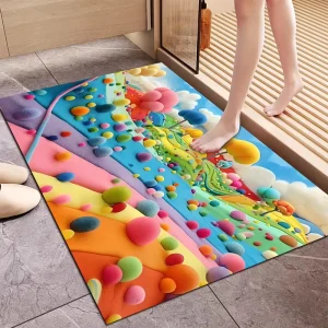 3D Super Absorbent Polyester Bath Mat Quick Drying Kitchen Floor Mats Rubber Backing Non Slip Washable Bathroom Rugs