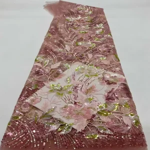3D Tassels Lace 3D Mesh Fabric Bridal Wedding Dress Sequins Bead Tube Embroidery Performance Costume Accessories 100% Polyester