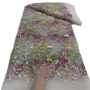 3D Tulle Bridal Dress Beaded With Flower Lace Fabric for Wedding Evening Dress