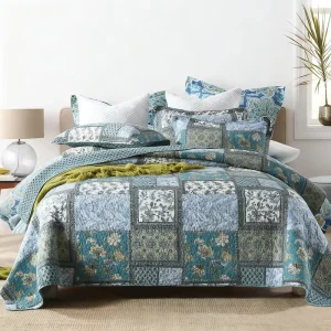 3PCS Bed Cover Set American style Square Block Quilted Printed All cotton Air conditioned Quilt