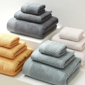 3PCS Custom Soft Bathroom Towel Set Geometric Jacquard Absorbent Bath Towel 100% Pure Cotton Bath Towel Set