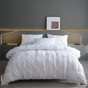 3Pcs Duvet Cover Set Solid White with Printed Pulling Flower Craft Plain Color Bedding