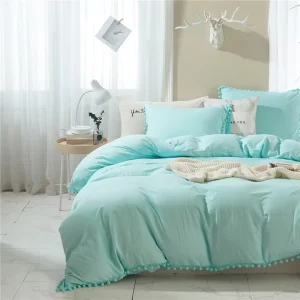 3Pcs Polyester Duvet Cover Set with Pom Pom Tassel Fringe Customizable Colors & Sizes Hotel & Home Use Bed Linen