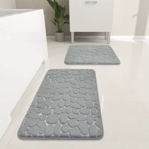 3Pcs Set Toilet Seat Cover Bath Mat Shower Room Floor Rug Home Bathroom Anti Slip Absorbent Doormat Pebbles Bathtub Decor Carpet