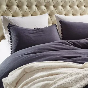 3Pcs Woven Polyester Duvet Cover Set with Pom Pom Tassel Fringe Customizable Colors & Sizes Wedding & Hotel & Home Use