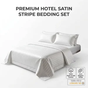 3cm Stripe Hotel Bedding Set Duvet Cover Set 100% Cotton 40S Premium Satin Stripe High Density Cotton Bedding for 5-Star Hotel