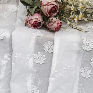 3d Cotton Embroidery Fabric Flower Lace Bridal Fabric for Summer Dresses and Bridal Wear