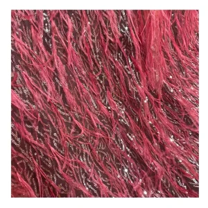 3d Lace Ostrich Feather Fabric Handmade Mesh Lace Embroidered Fabric Sequin Tulle Fabric for Wedding Dress Fashion Show