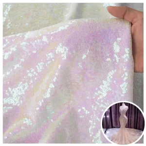 3mm Iridescent Glitter Embroidery Satin Fabric Multicolor Stretch Beads Tulle Sequin Shoes Boys Girls Accessories
