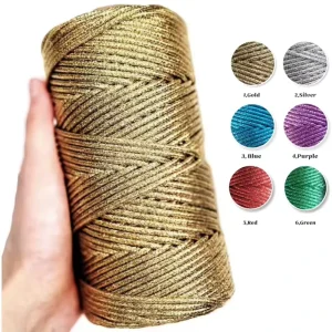 3mm Metallic Core Macrame Rope Gold Silver Decorative Cord DIY Knitting Yarn For Bag Crochet Craft Braided String