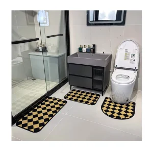 3pcs Home Bathroom Anti Slip Absorbent Doormat Set Diatom Mud Toilet Seat Cover Bath Mat Shower Room Floor Rug Pebbles Bathtub