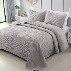 3pcs Lightweight Diamond Design Quilt Set Ultrasonic Quilted Polyester Filling for Home Sheet Pillowcase Duvet Cover