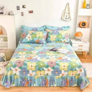 3pcs Printed Bedding Set Soft Beautiful Bed Skirt Wedding Bedspread Full Twin Queen King Size Bed Sheet Mattress Cover Bedsheets