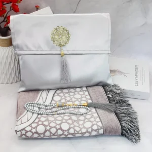 3pcs set Muslim Prayer Rug Set With Elegant Pouch 99 Beads Pearl Prayer Tasbih Portable Prayer Mat for Women Eid Wedding Gifts
