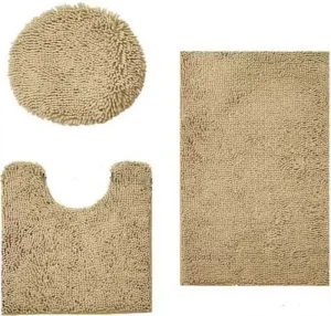 3pcs/set Polyester Microfiber Anti Slip Rubber Backing Washable Extra Thick Modern Bathroom Rug Kitchen Bath Mats