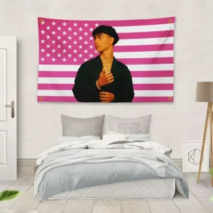 3x5FT Tapestry Pink American Flag Inspired Pink Background Horizontal Hanging Decor for Living Room Bedroom Office