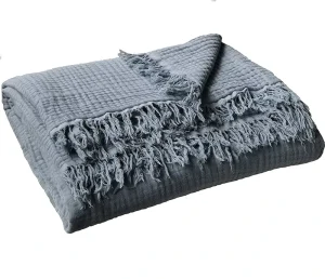 4 Layer 100% Muslin Cotton Throw Blanket Soft Breathable Warm Lightweight Cozy All Seasons Throw for Adults Woven Solid