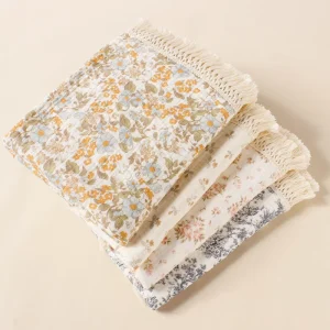 4 Layers Muslin Cotton Crepe Fabric Blanket Cover Autumn Newborn Wrap Blankets with Tassel Baby Throw Blanket