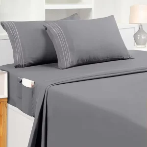 4 Pcs Hotel Bedding Set Shrinkage and Fade Resistant Microfiber Queen King Size Bed Sheets Set Side Pocket for Bed