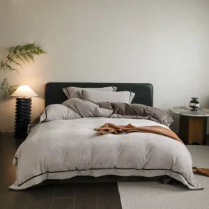 4 Pcs Luxury Embossed Jacquard Milk Velvet Water Resistant Bedding Set Warm Soft Winter Bedding with White Trim
