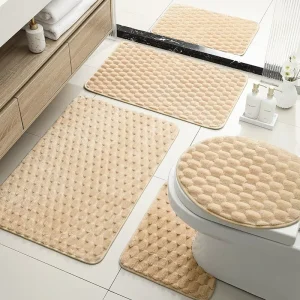 4 Piece Bathroom Mat Set Tortoiseshell Velvet Fabric Machine Washable Odor Resistant for Bathtub Doorway and Vanity Area