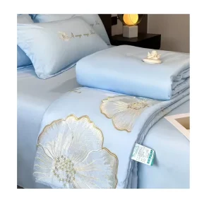 4 Piece Bedding Set King Size Luxury Floral Embroidery Modern Elegant Bedding for Wedding Bedroom Decor