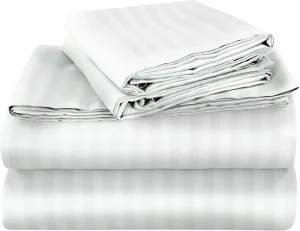 4 Piece Brushed Microfiber Sheet Set Deep Pocket Striped Bed Sheet Set