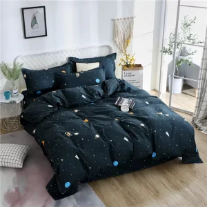 4 Piece Cartoon Floral Starry Sky Design 100% Polyester Microfiber Bedding Set European American Style Home Use Anti-Pilling