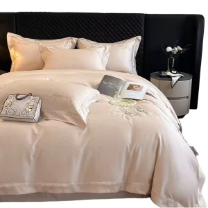 4 Piece Embroidered Egyptian Cotton Bedding Set Luxury Hotel Bed Sheet