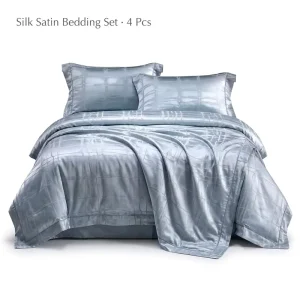 4-Piece Jacquard Tensel Silk Bedding Set Duvet Cover Sheets 2 Pillowcases Soft Breathable 100GSM 55/56″ Wide