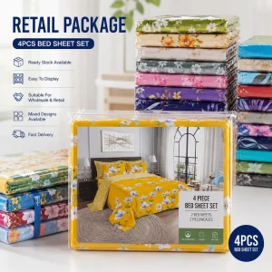 4 Piece Printed Bed Sheet Set 2 Bed Sheets 2 Pillowcases Cotton Fabric Floral Bedding Set for Bed