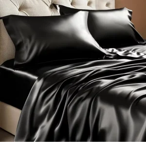 4 Piece Queen Satin Bedding Set Silky Smooth Bed Sheets with 1 Deep Pocket Fitted Sheet 1 Flat Sheet and 2 Pillow Covers