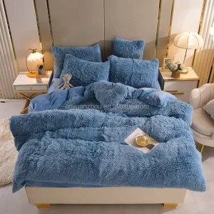 4 Piece Set 100% Polyester Solid Color Ruffled Double Sided All Season King Size Bedding Set for Home Use
