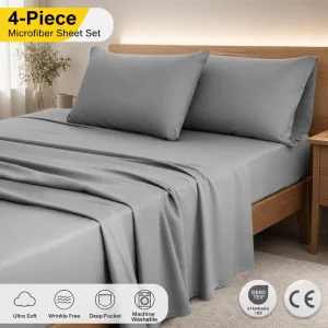 4 Piece Sheet Set Microfiber Breathable Wrinkle Free Flat Fitted Pillowcase Queen King Bedding Factory