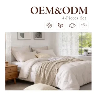 4 Piece Solid Jacquard Duvet Cover Set Ruffles 2 Pillowcases Soft 100% Cotton Breathable Eco-Friendly King All Season Bedding