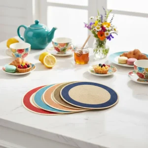 4-Piece Vintage Round Woven PP Placemats Heat Resistant Non-Slip Eco-Friendly for Home Kitchen Hotel Use