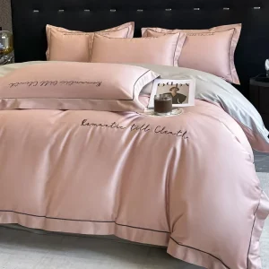 4 Pieces 100% Cotton Embroidered Solid Color Wedding Bedding Set 300tc Thread Count Breathable Durable Quality Modern Style